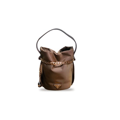 PRADA PETIT SAC NOIR RE-NYLON AND NAPPA LEATHER MINI BUCKET BAG 1BE088 (20*15*14cm)